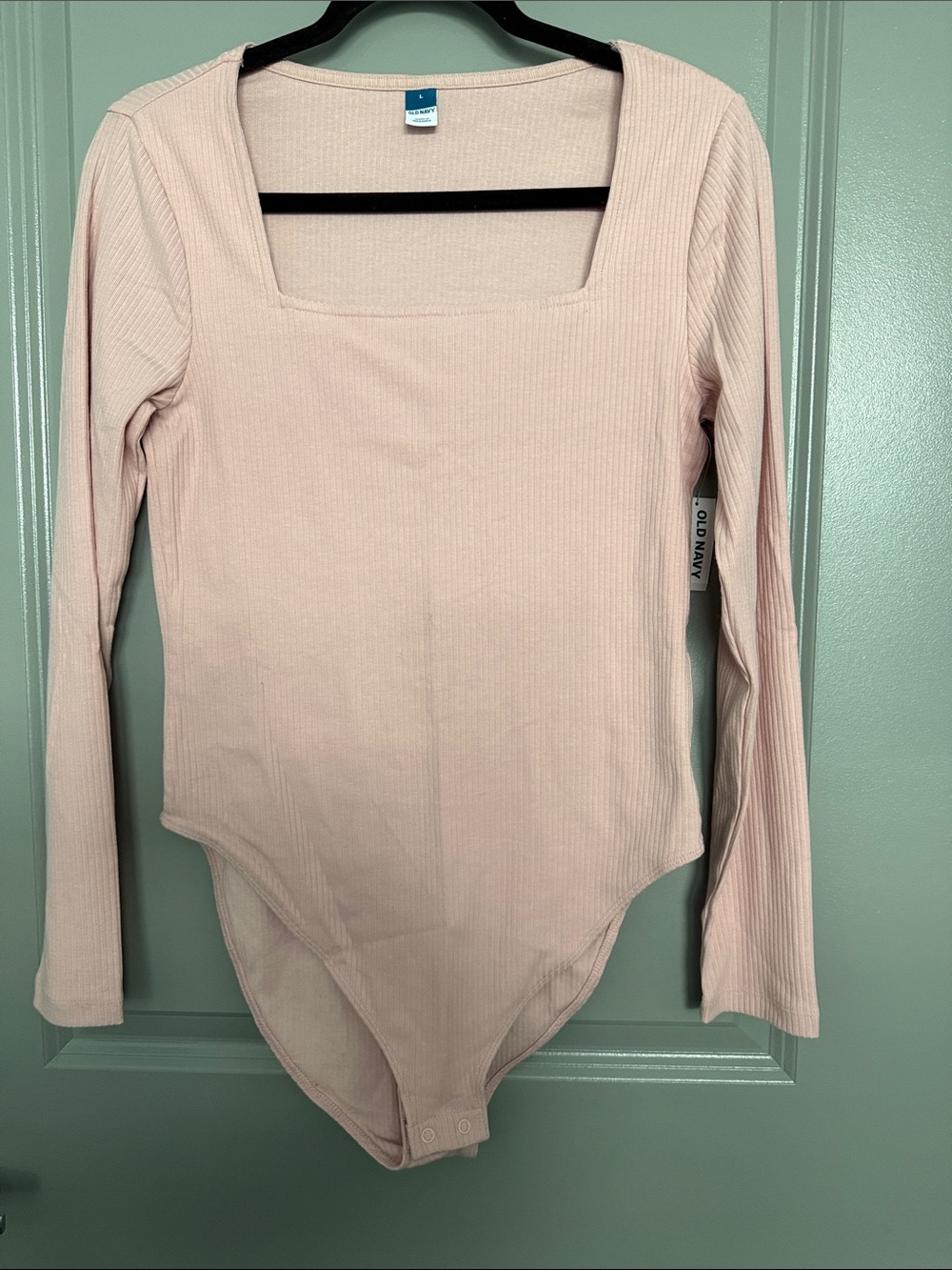 Old Navy Ribbed Square-Neck Long Sleeve Bodysuit - Light Pink